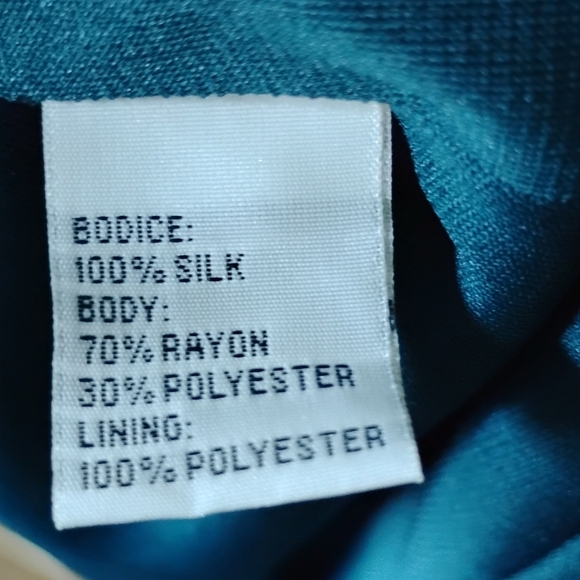 Vintage Talbots Teal Bow-Bust Midi Dress | Silk Bodice | Long Sleeve | 6P - Picture 8 of 9